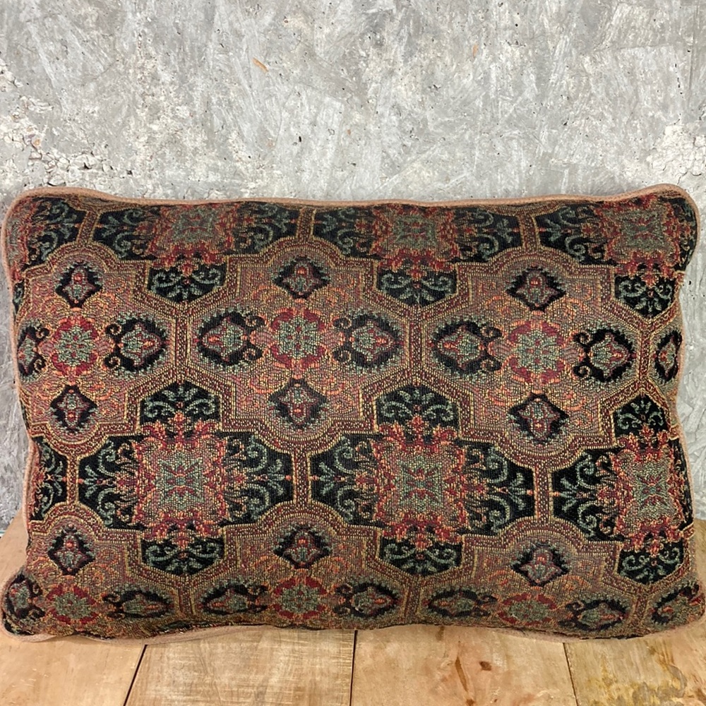 Black Burgundy Medallion Print Faux Suede Decorator Rectangle Throw Pillow